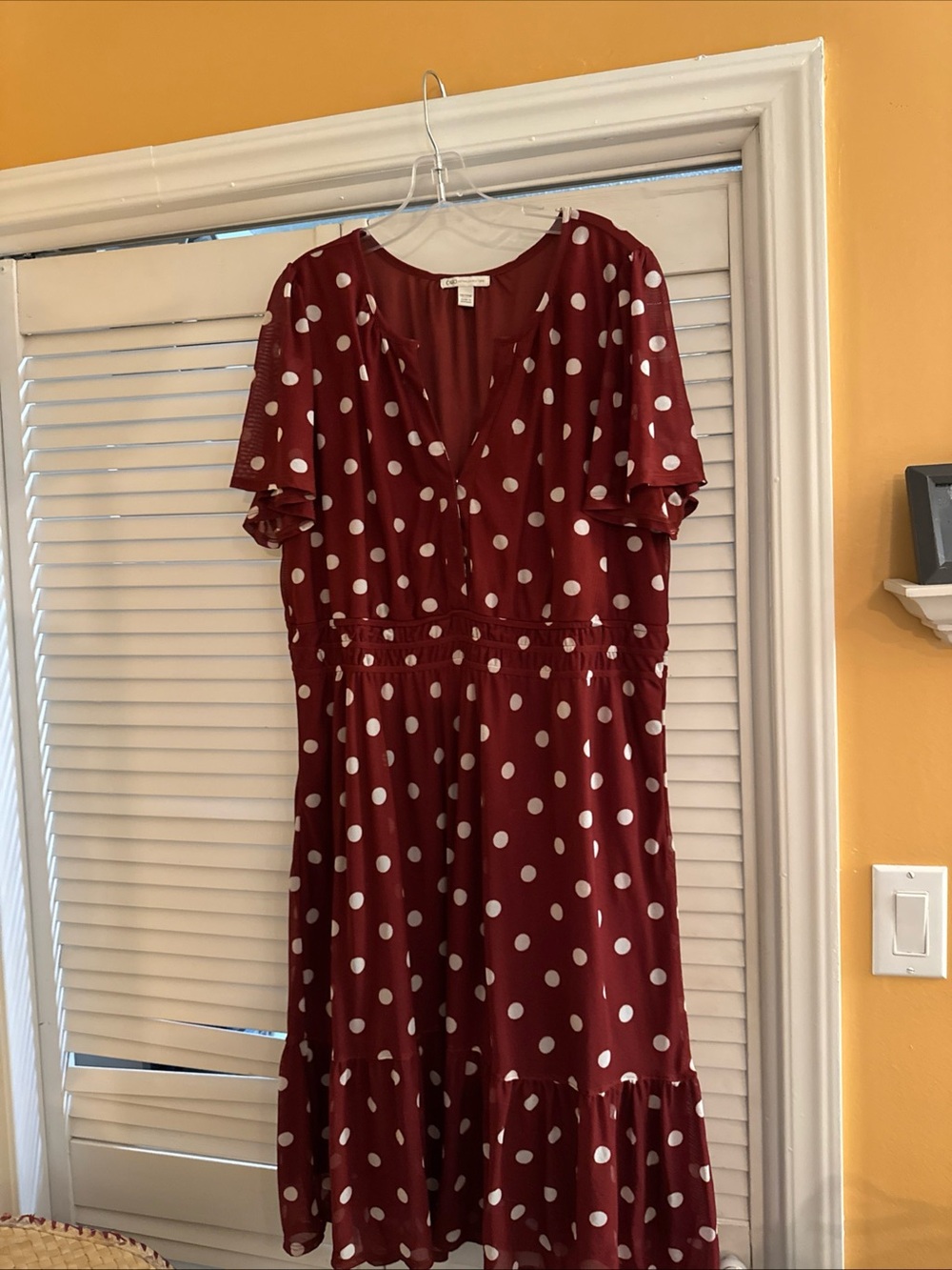 Cato Terra Cotta Midi Dress with White Polka Dots